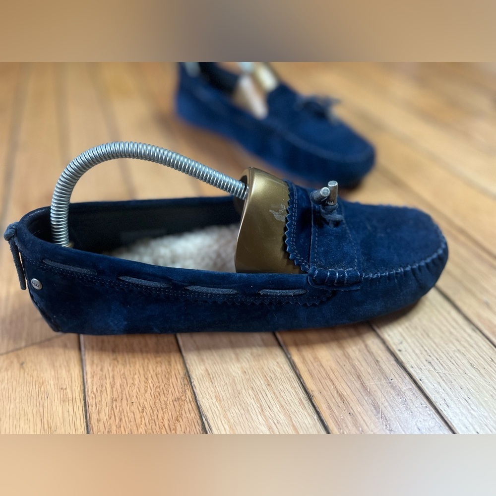ugg loafer shoes Women’s Size 7.5 Blue Suede Fur Lined Comfy Casual - Picture 1 of 8